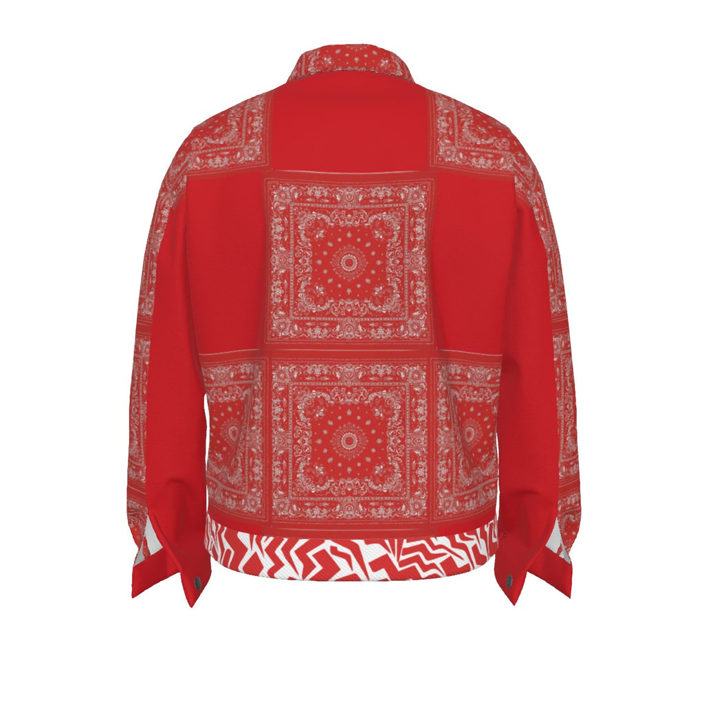 Growth In Pain Unisex Lapel Jacket | 245GSM Cotton Premium Streetwear Red Bandana Print