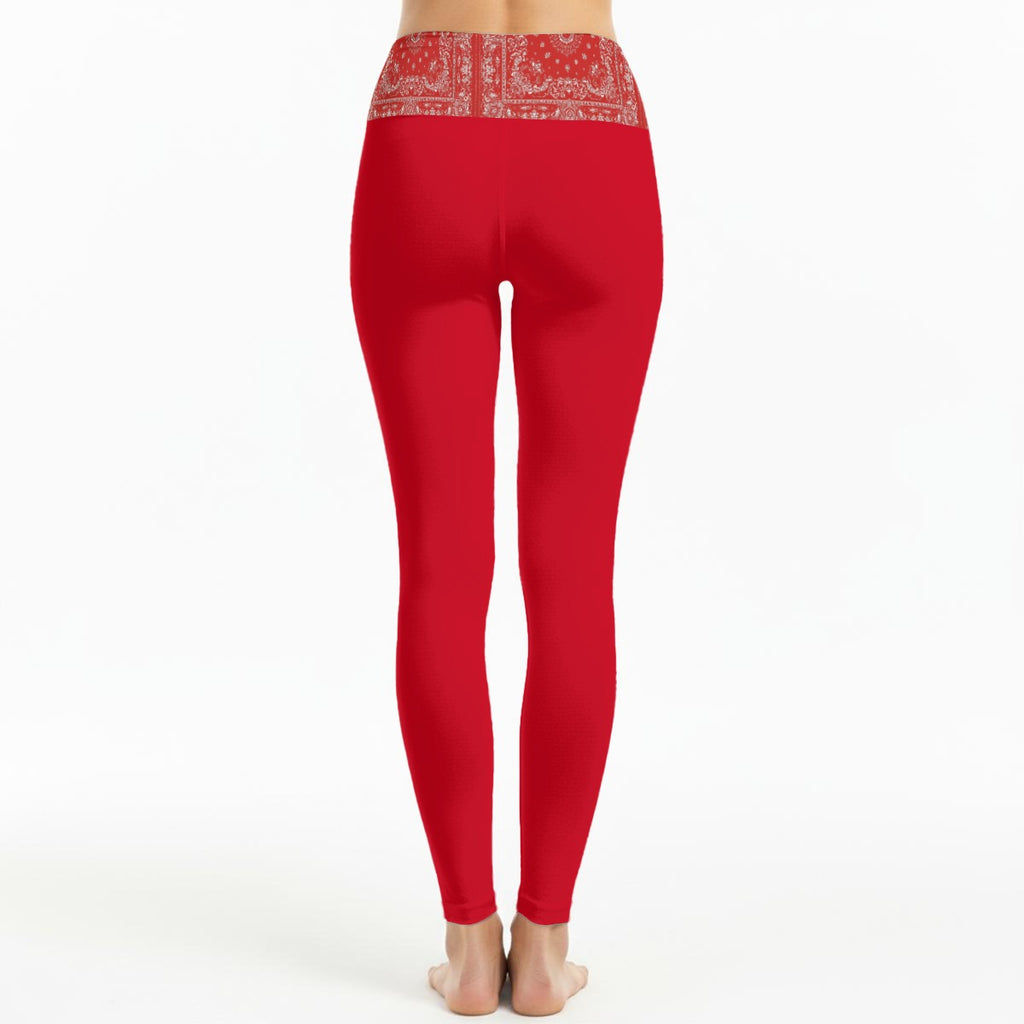 GIP Apparel Women's High Waist Leggings with Red Bandana Print & Side Stitch Closure