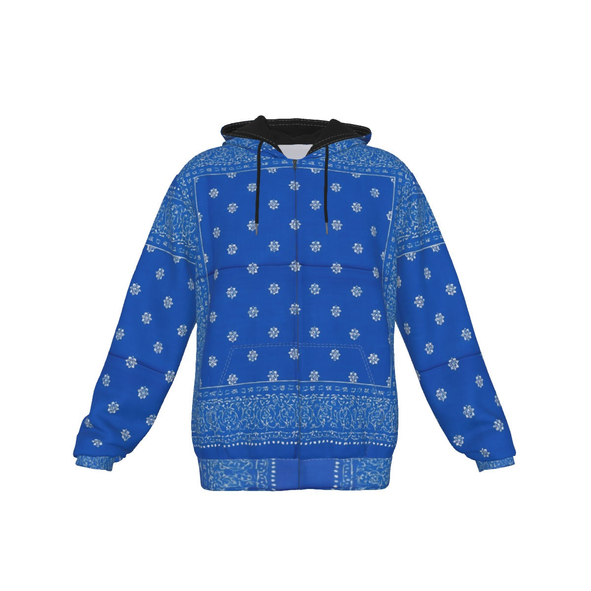 Growth In Pain Apparel Blue Bandana Print Zip Up Hoodie with Front Pocket - Streetwear