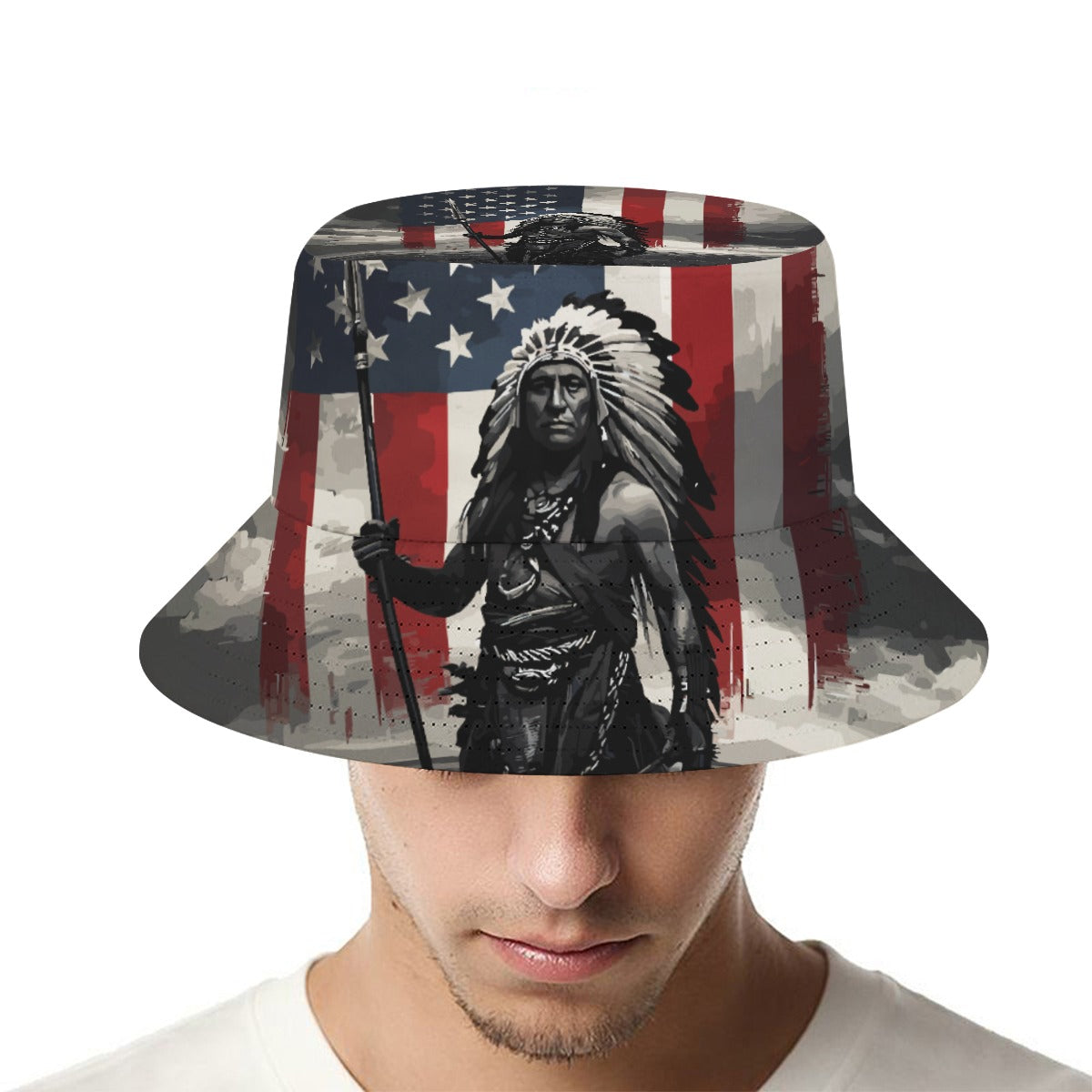 GIP Apparel Bucket Hat with Native American Flag Print - Stylish Streetwear for Nightlife & Parties