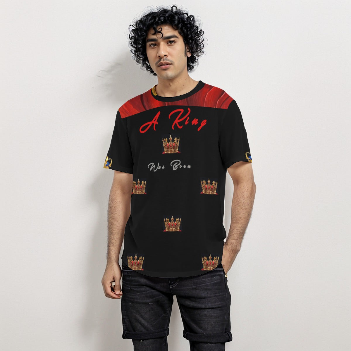 Growth In Pain Apparel Men's Short Sleeve T-Shirt with Rounded Hem - 'A King Was Born' Streetwear Design
