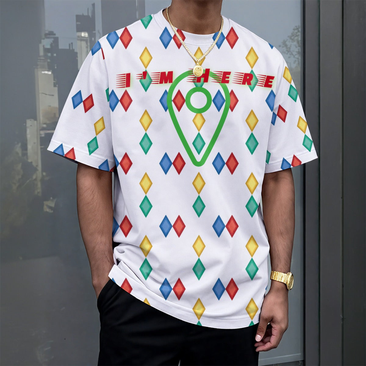 Growth In Pain Unisex Drop-Shoulder T-Shirt | 180GSM, 'I'm Here' Slogan Premium Party Club Tee