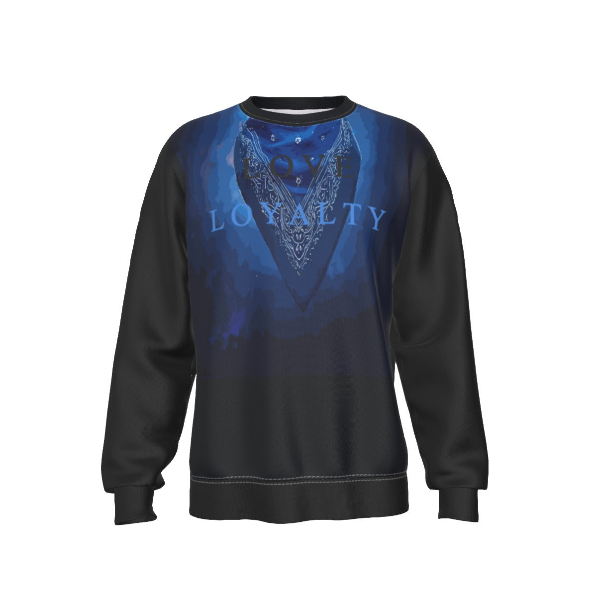Growth In Pain Apparel "Love and Loyalty" Blue Bandana Print Crewneck Sweatshirt