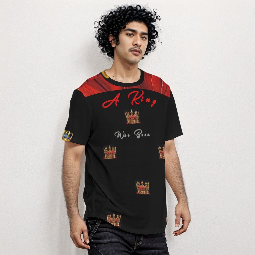 Growth In Pain Apparel Men's Short Sleeve T-Shirt with Rounded Hem - 'A King Was Born' Streetwear Design
