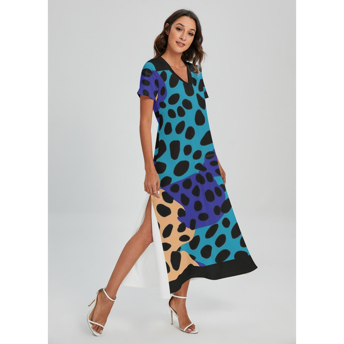 GIP Apparel Women's V-neck Animal Print Dress with Side Slit for Day to Night Comfort
