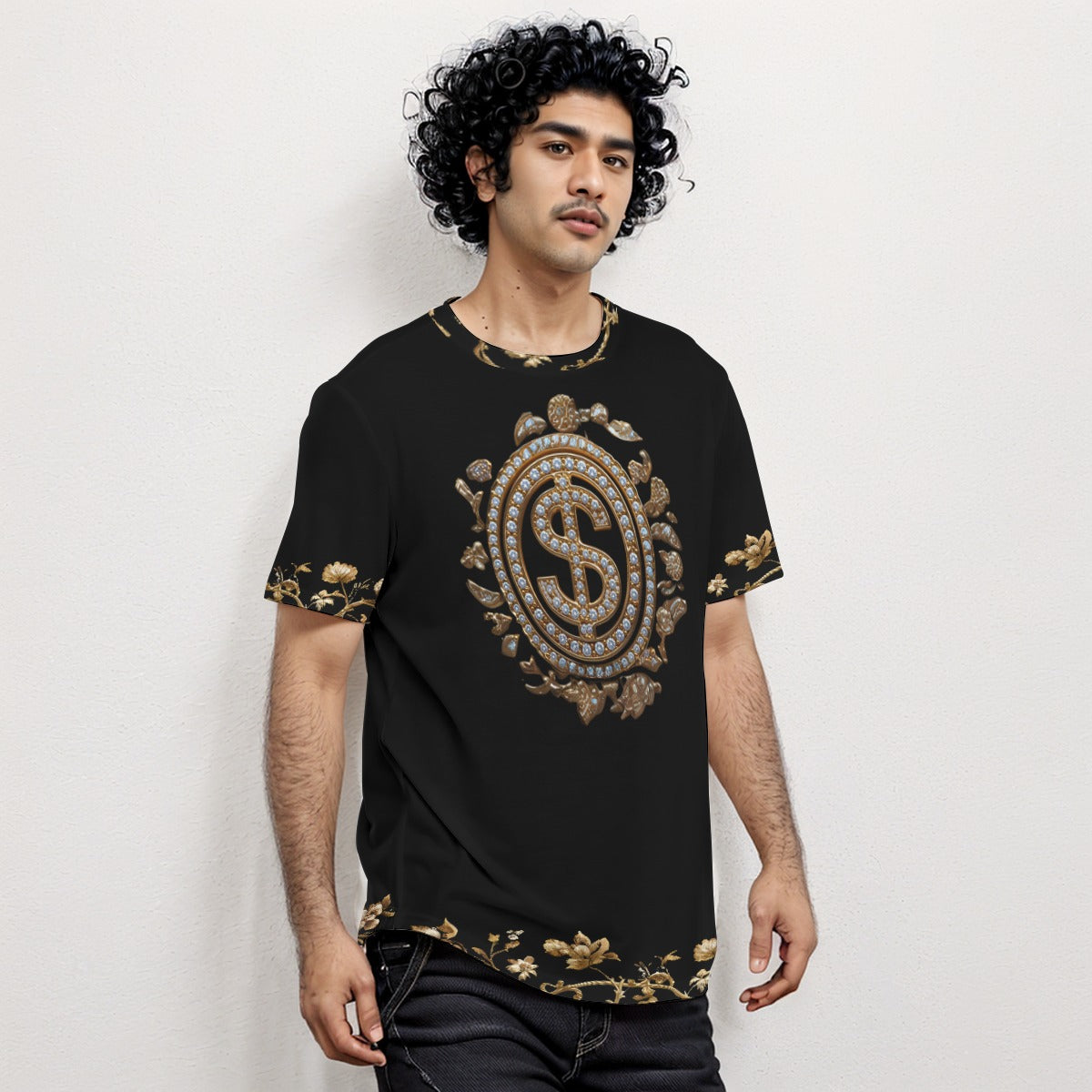 Growth In Pain Apparel Men's Short Sleeve T-shirt with Gold Dollar Print - Rounded Hem Streetwear