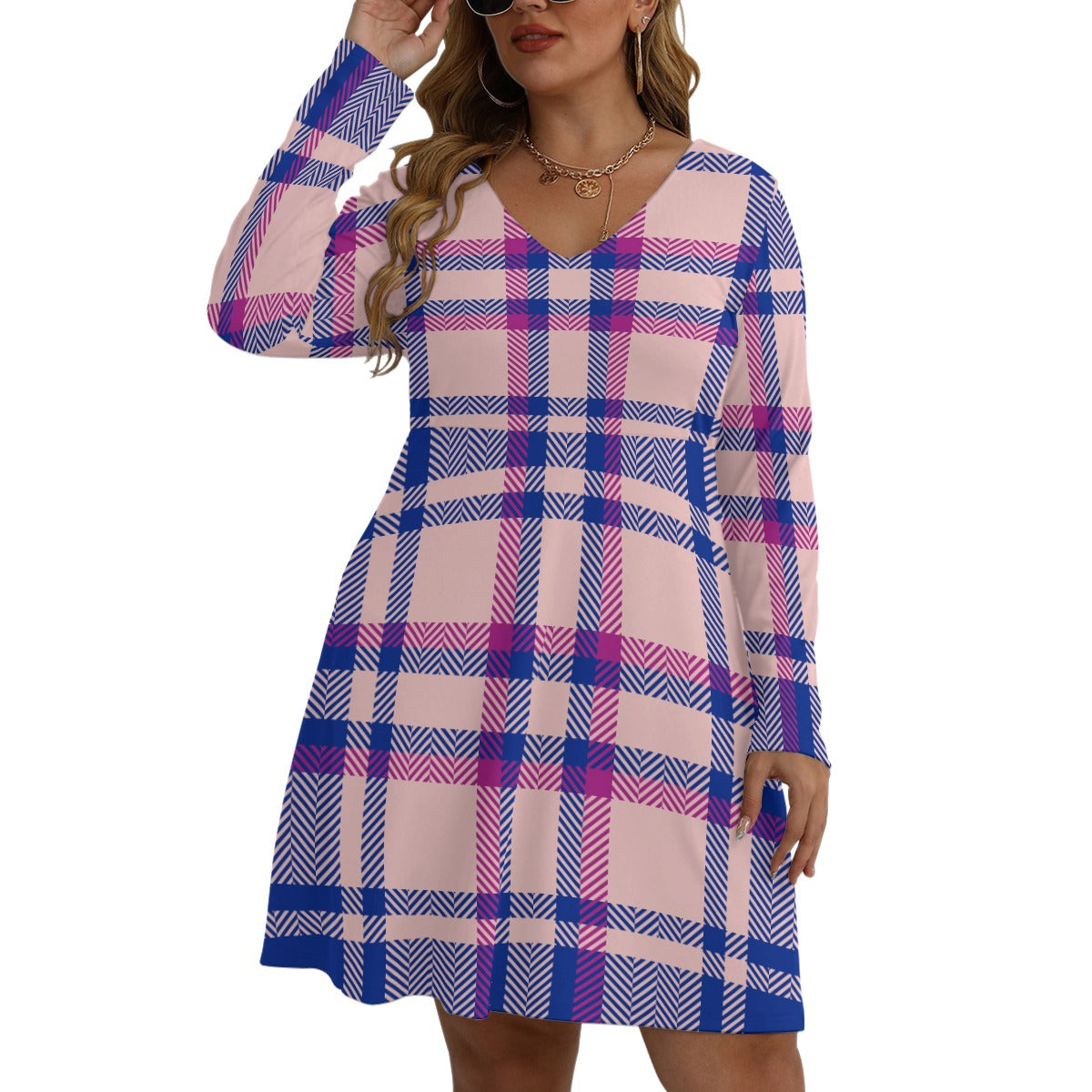 GIP Apparel Women's V-neck Long Sleeve Dress Plus Size - Soft Comfort Fit Beach Day & Nightlife