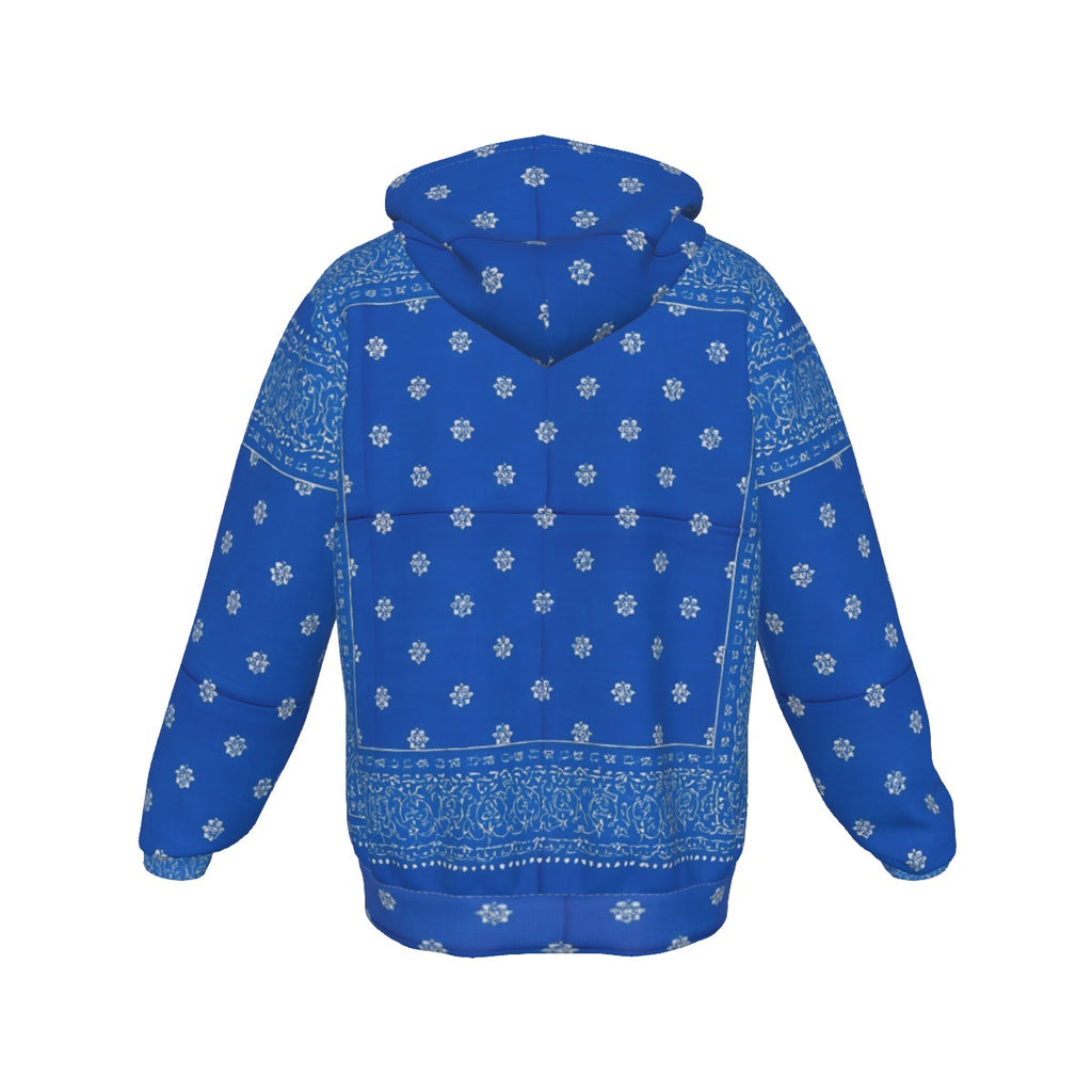 Growth In Pain Apparel Blue Bandana Print Zip Up Hoodie with Front Pocket - Streetwear