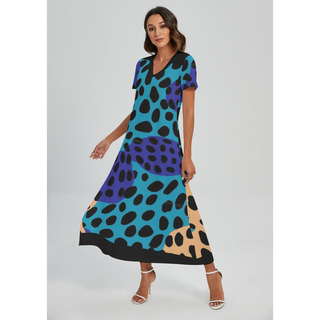 GIP Apparel Women's V-neck Animal Print Dress with Side Slit for Day to Night Comfort