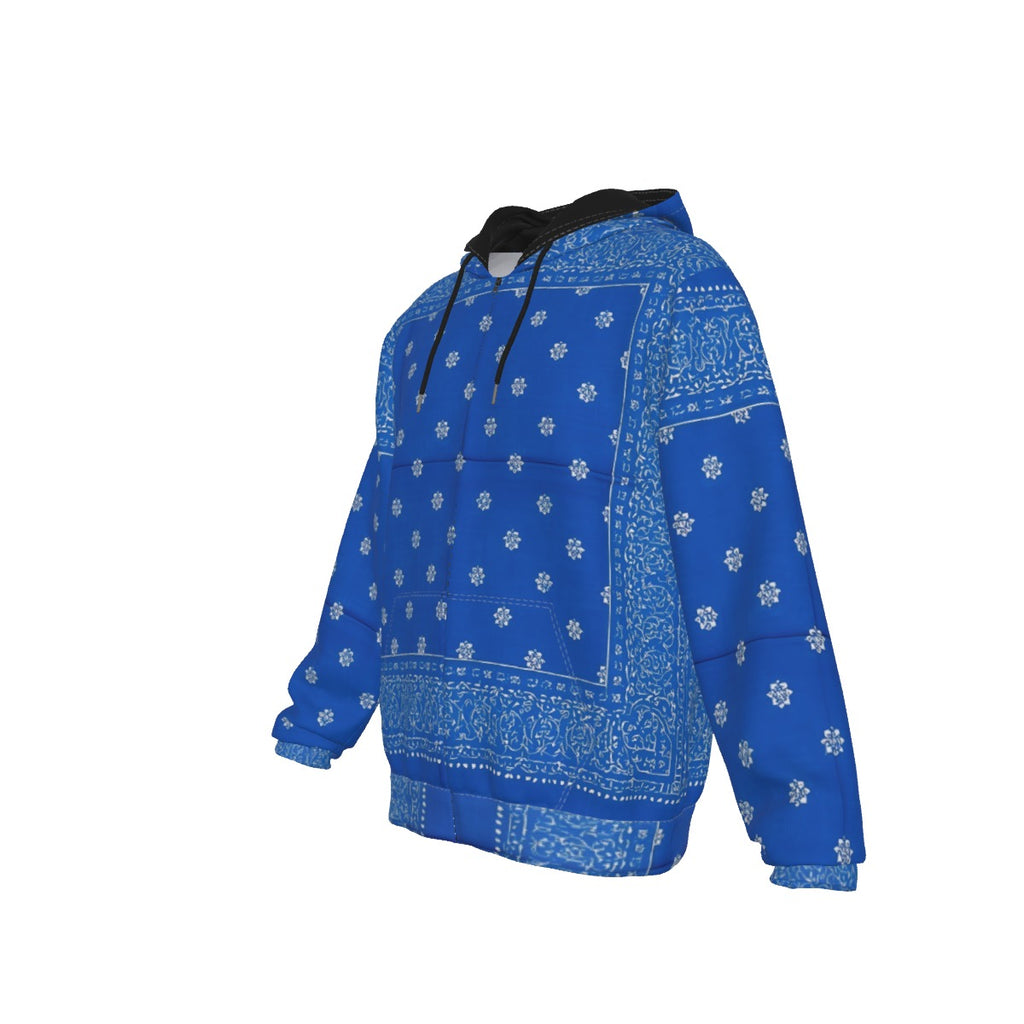 Growth In Pain Apparel Blue Bandana Print Zip Up Hoodie with Front Pocket - Streetwear