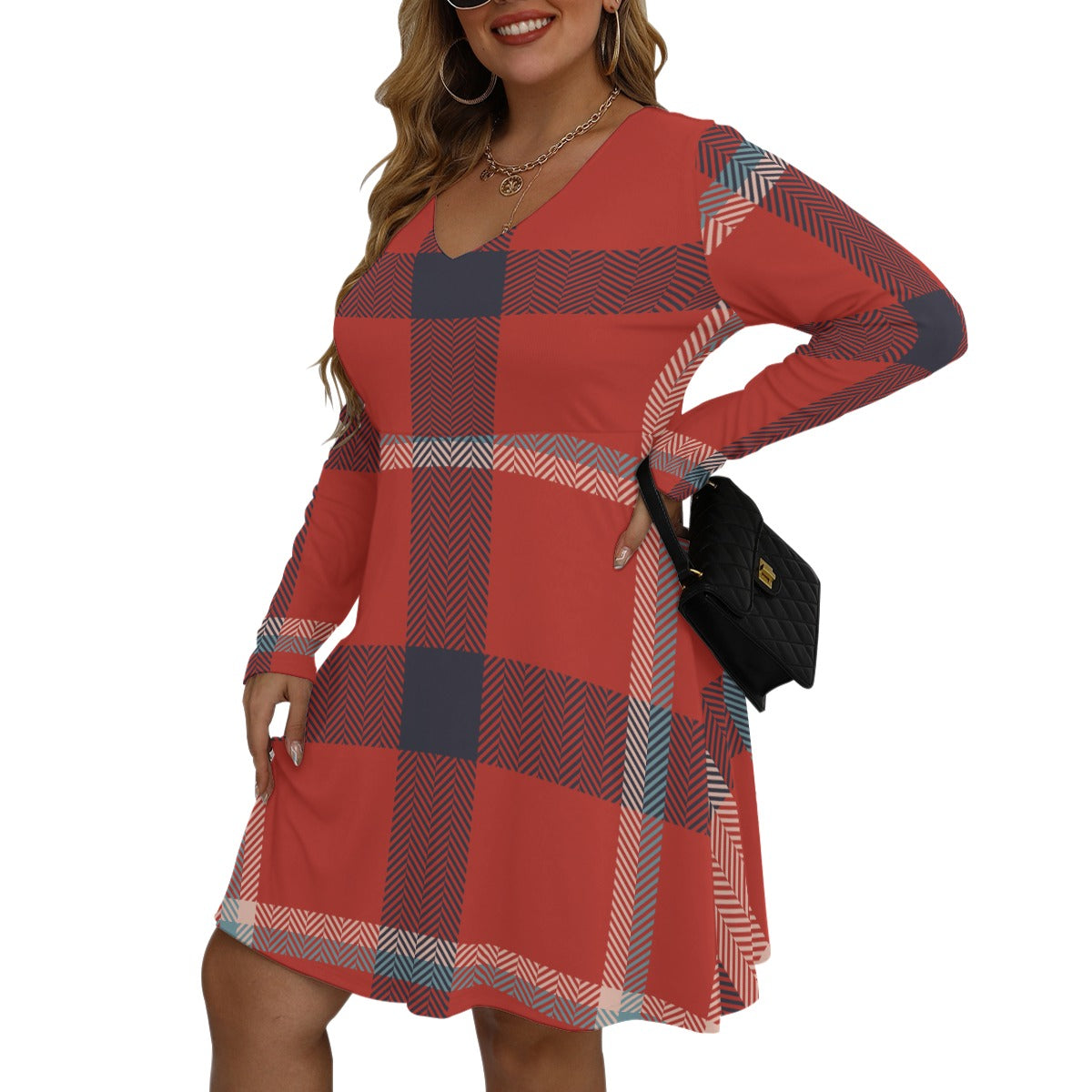 GIP Apparel Women's V-Neck Long Sleeve Plus Size Dress - Soft Microfiber Comfort Fit
