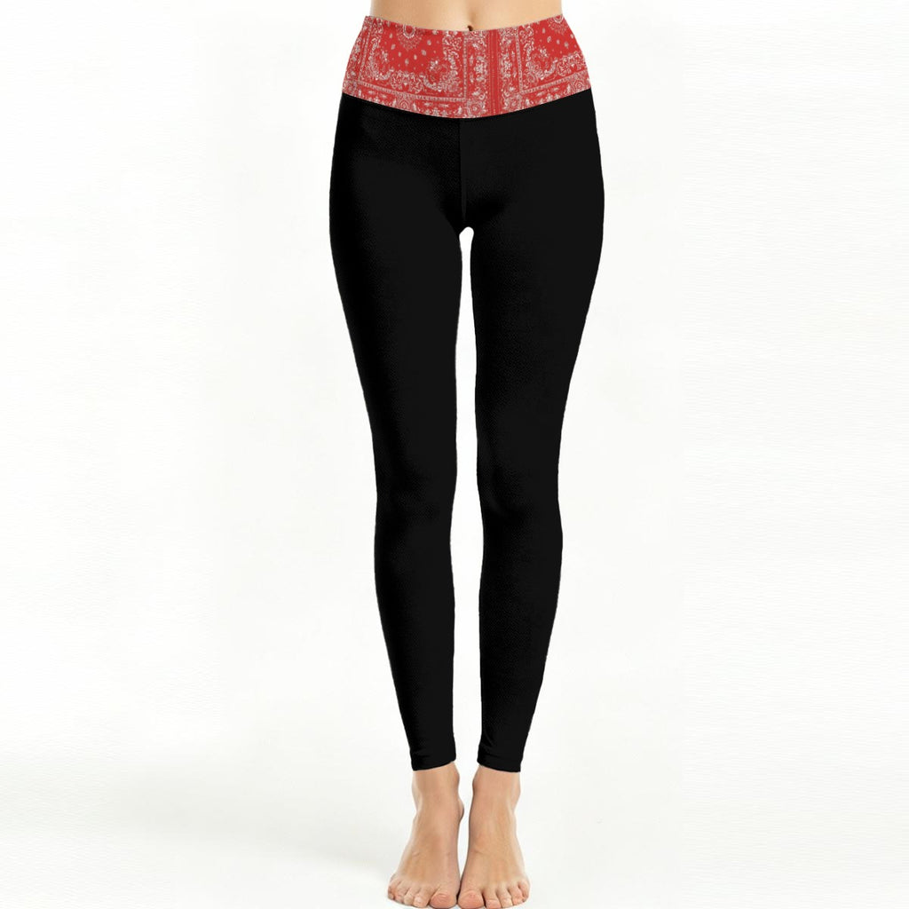 GIP Apparel Women's High Waist Leggings with Red Bandana Print & Side Stitch Closure