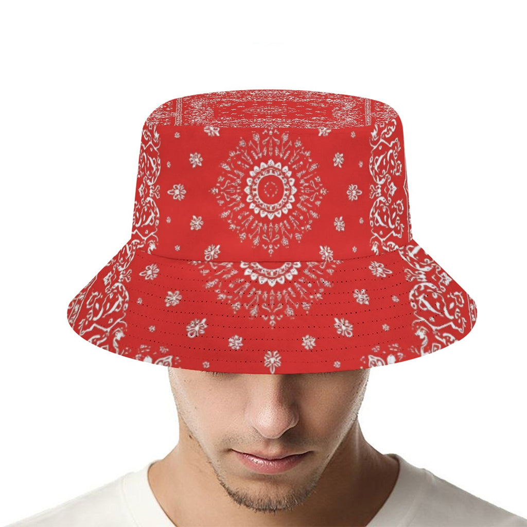 GIP Apparel Red Bandana Print Bucket Hat for Stylish Nightlife & Street Wear