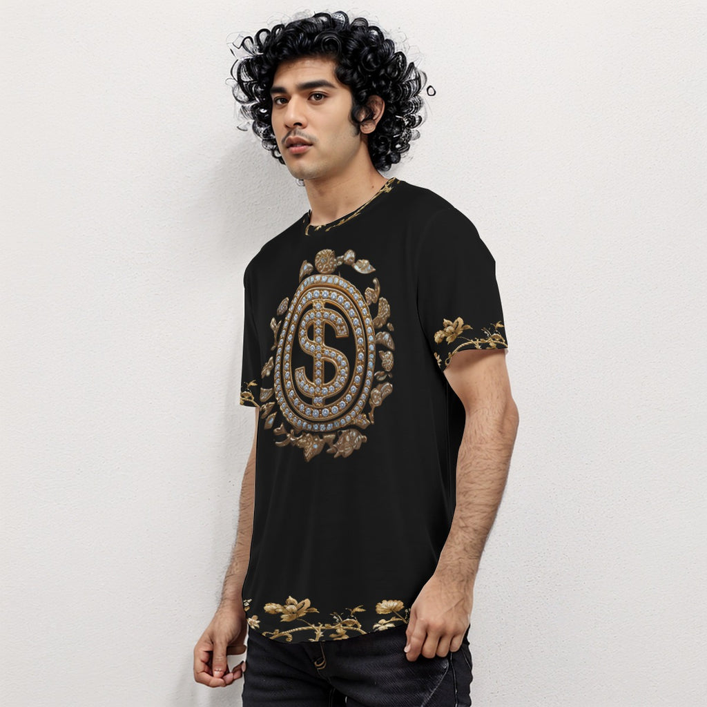 Growth In Pain Apparel Men's Short Sleeve T-shirt with Gold Dollar Print - Rounded Hem Streetwear