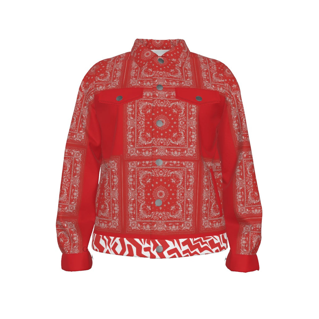 Growth In Pain Unisex Lapel Jacket | 245GSM Cotton Premium Streetwear Red Bandana Print