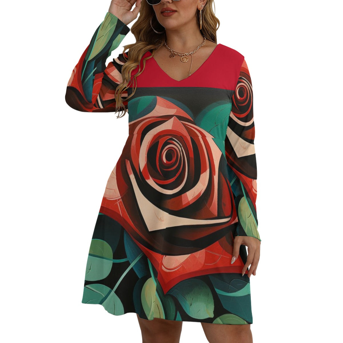 GIP Apparel Women's V-neck Long Sleeve Dress Plus Size - Soft Comfort Fit Beach Day & Nightlife