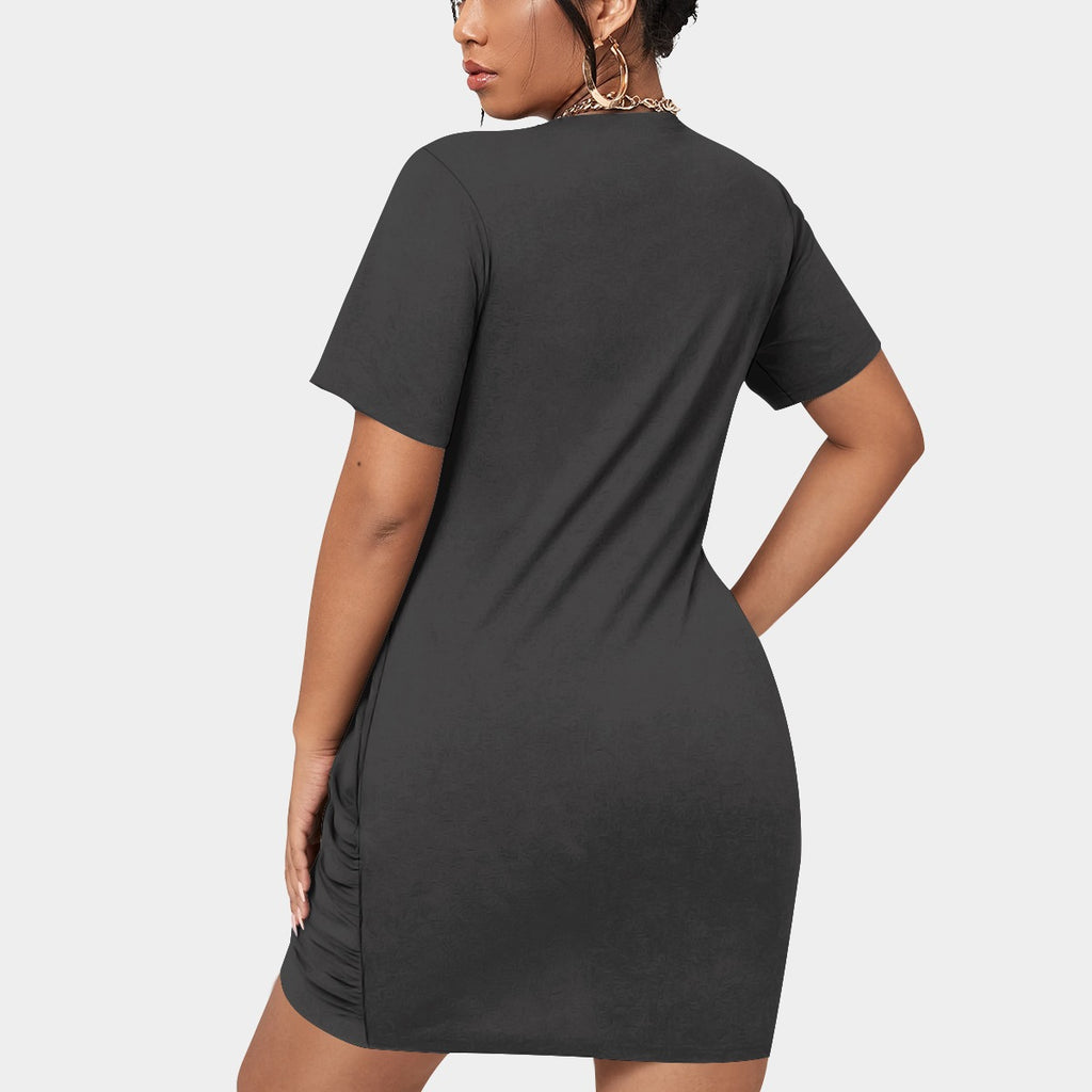 All-Over Print Women’s Stacked Hem Dress With Short Sleeve（Plus Size）