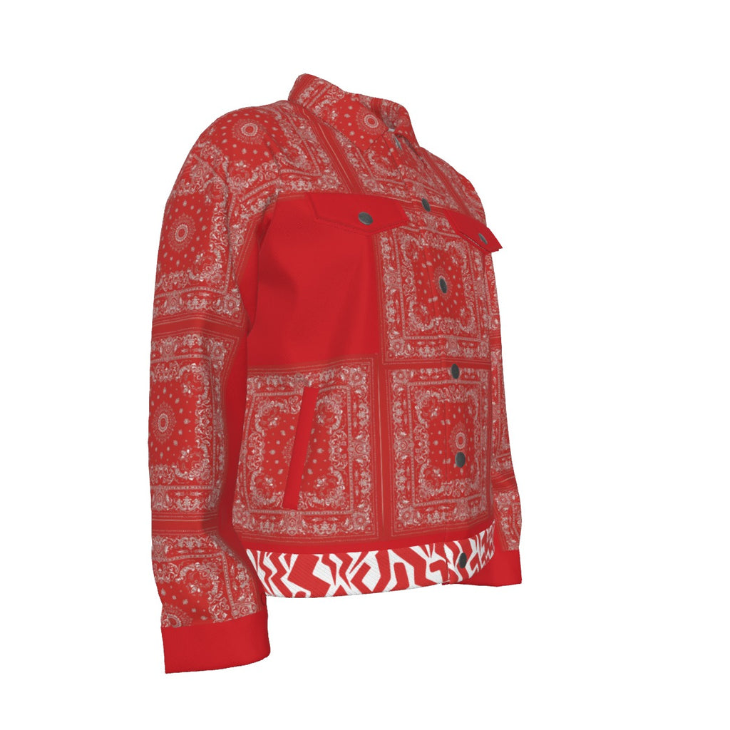 Growth In Pain Unisex Lapel Jacket | 245GSM Cotton Premium Streetwear Red Bandana Print